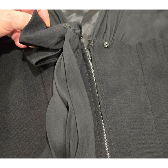 Vintage Black Sheer Sleeve Open Back Sheath Dress W/ Chiffon Bow Detail Size 15 - Picture 5 of 8